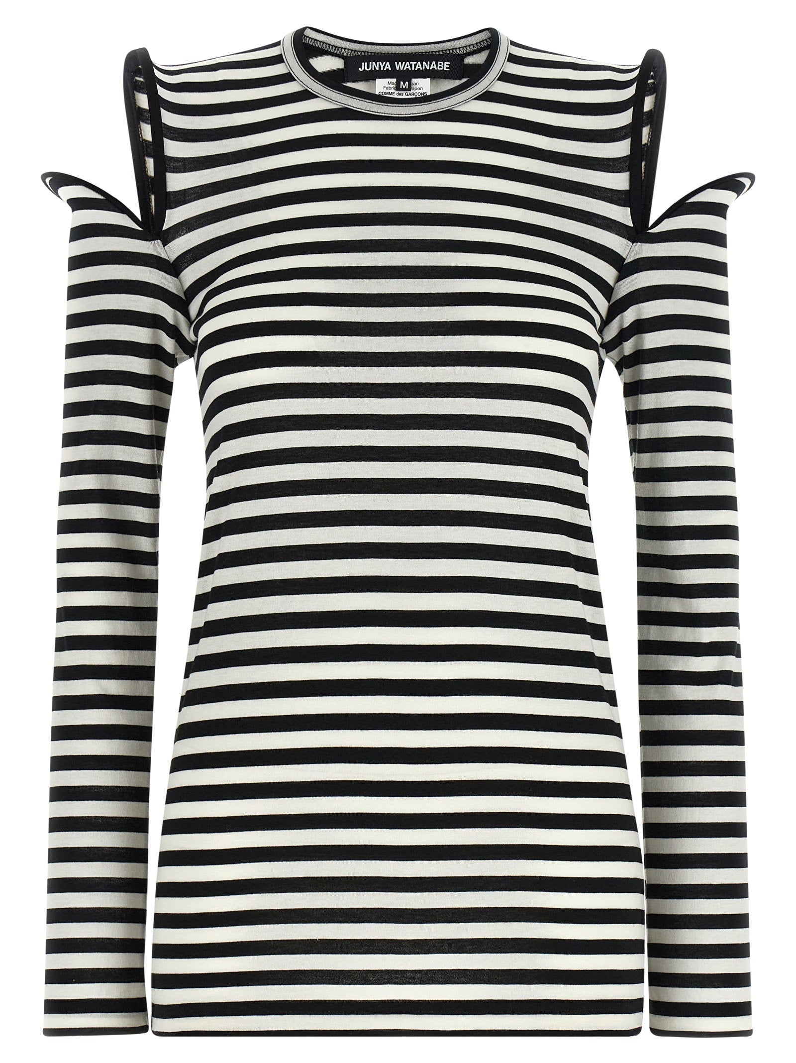 Sculptural Cold-Shoulder Striped T-shirt — Black