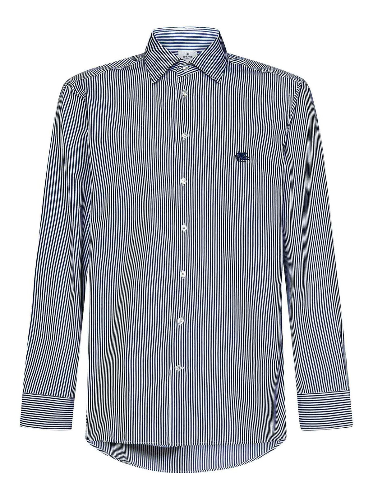 Blue Cotton Shirt with White Stripes