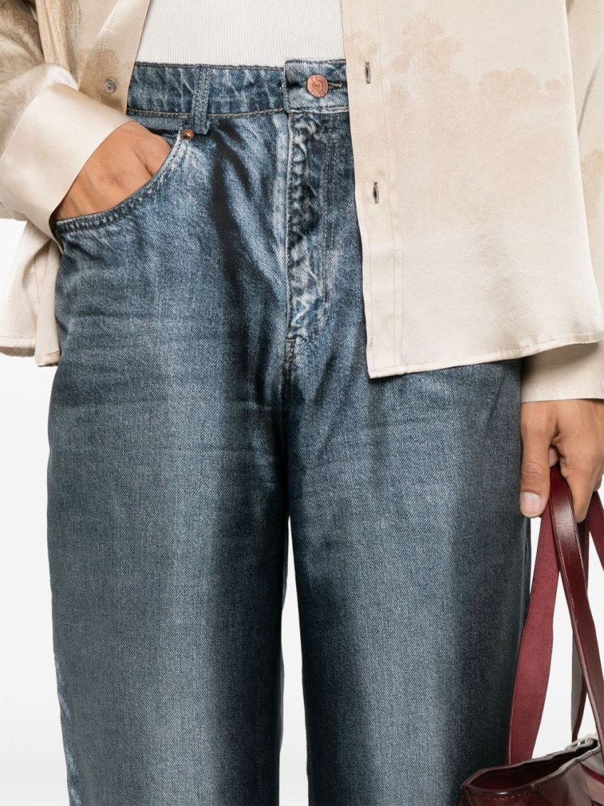 Denim Print Silk Trousers
