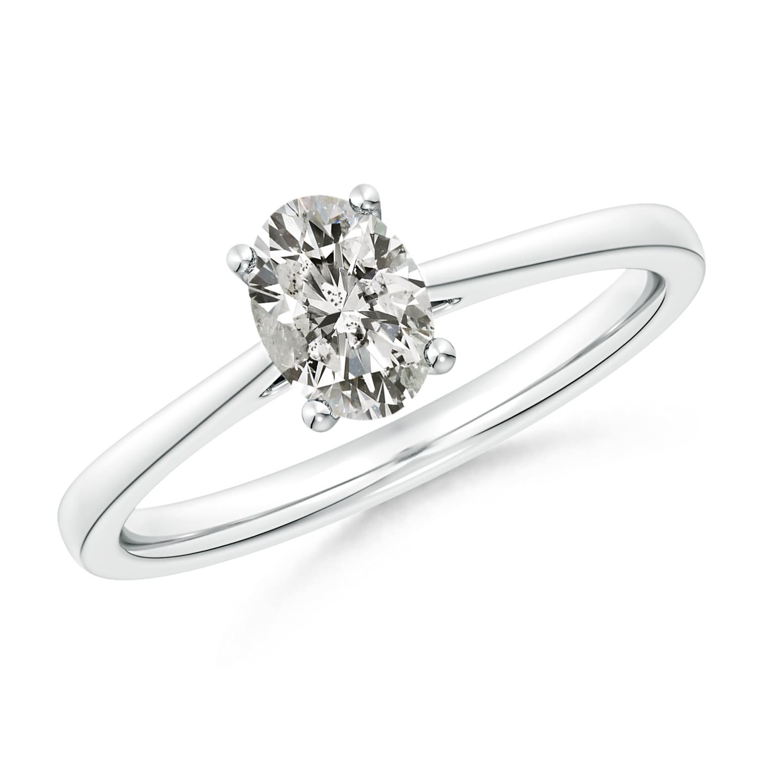 Angara 0.76 Carat Prong-Set Oval Diamond Reverse Tapered Shank Cathedral Engagement Ring in 14K White Gold