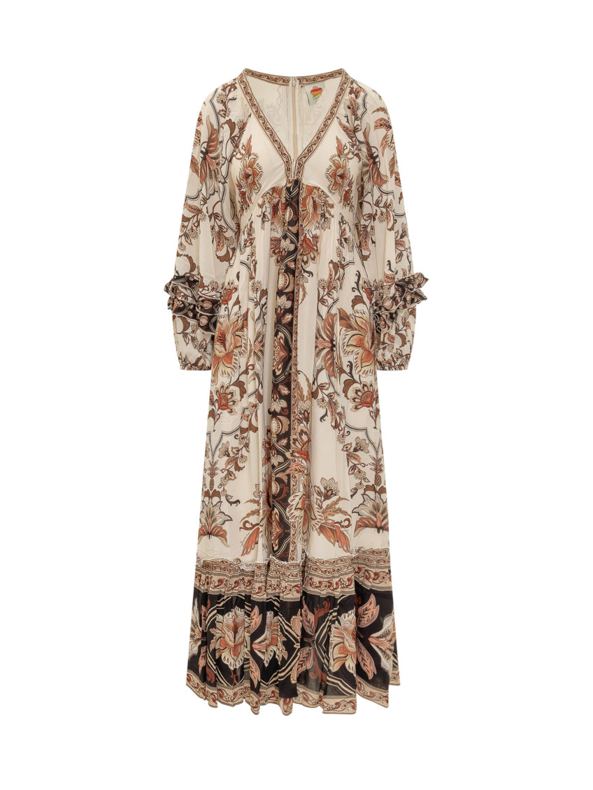 Beige Floral V Neck Maxi Dress