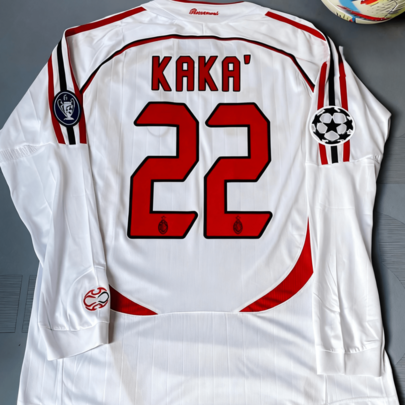 0607 AC Milan Soccer Jersey Fans Version Away Kaka 22 White Red Long Sleeves Football Jersey