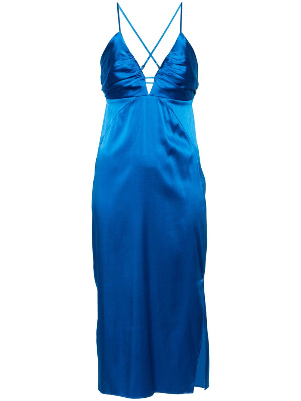 V-neck satin midi dress - Blue