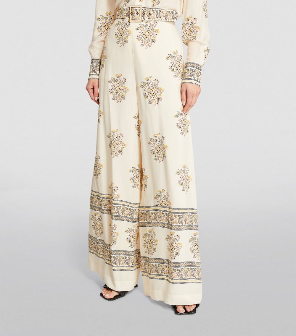 Silk-Blend Belted Wide-Leg Trousers