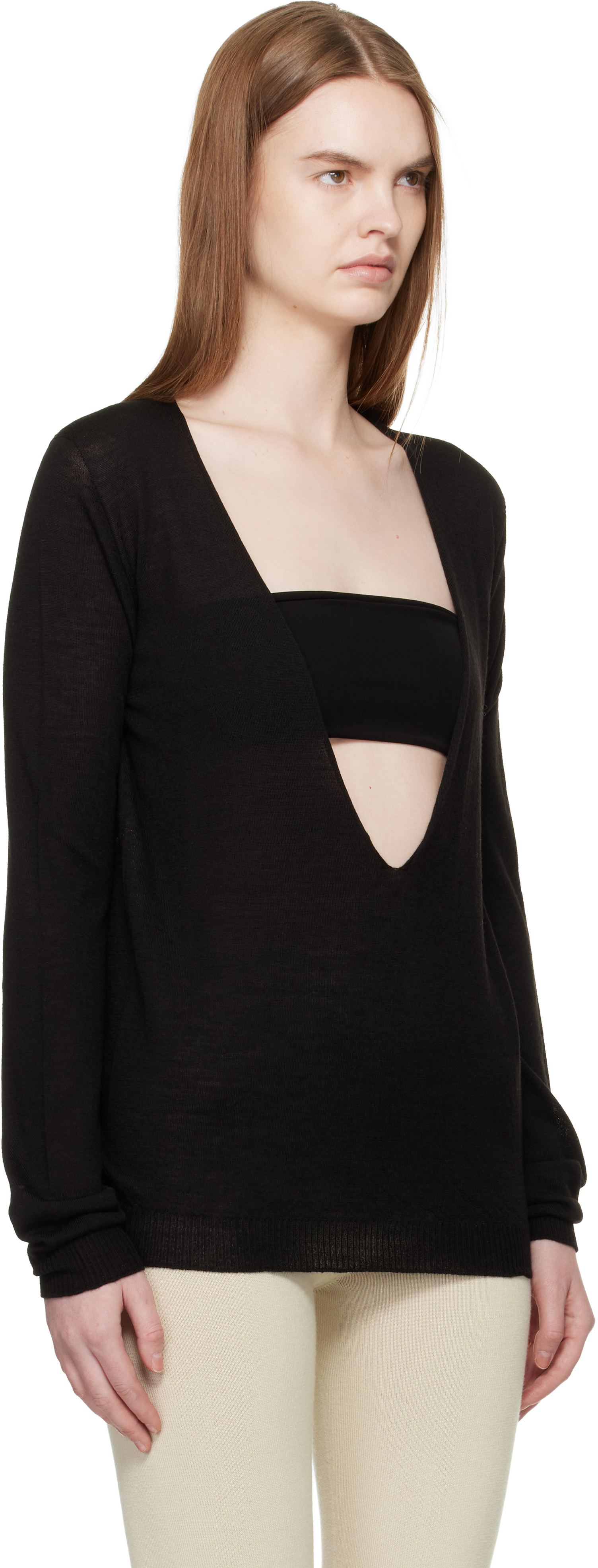 Black Temple Extreme V Neck Pull Sweater