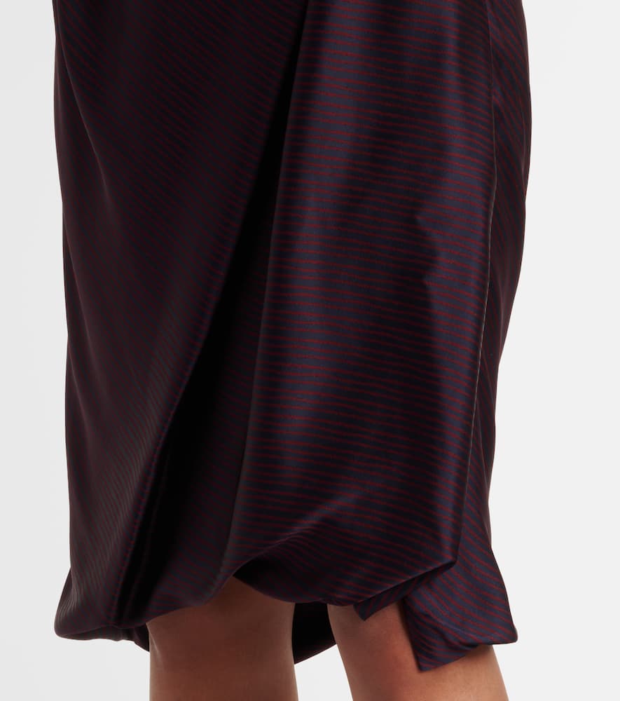 Drunken striped draped checked midi skirt