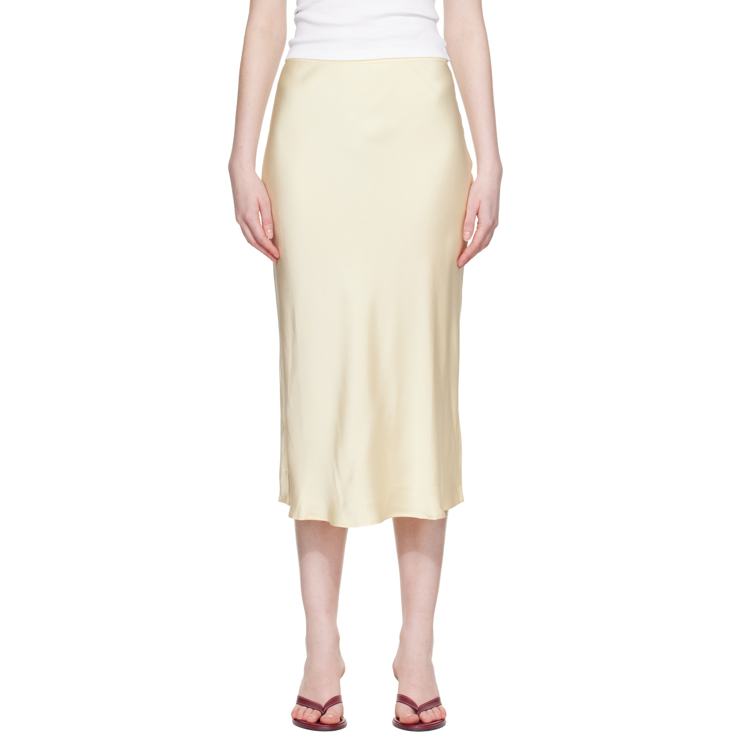 Yellow Bar Silk Midi Skirt
