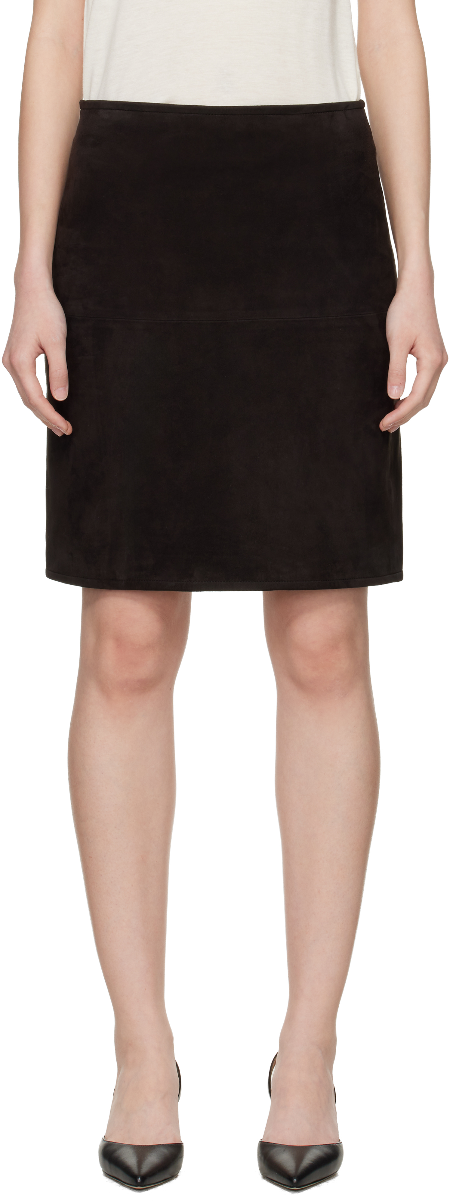 Brown Engel Suede Pencil Midi Skirt
