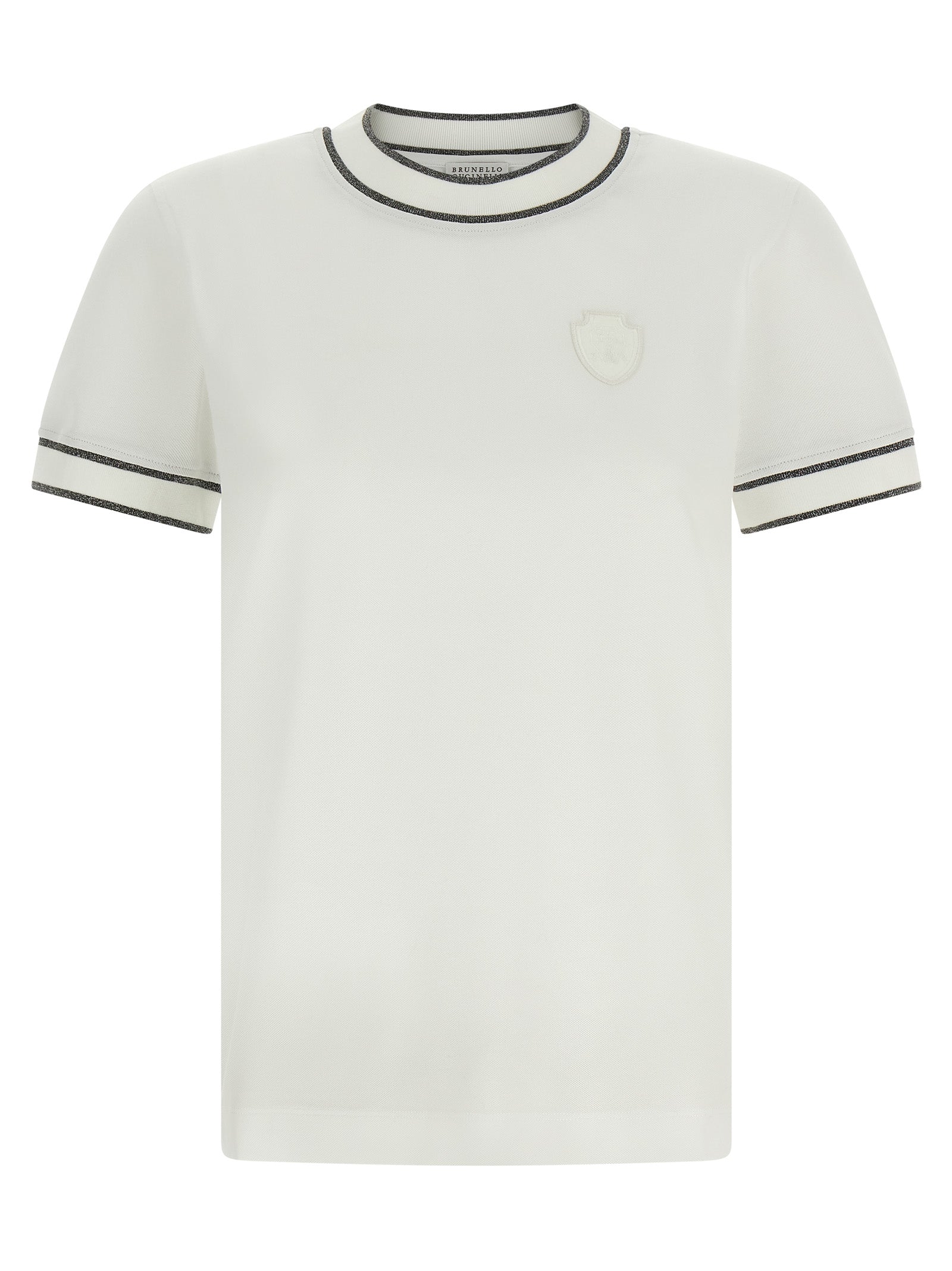 Sparkling Ribbed Trim Cotton T-Shirt — White