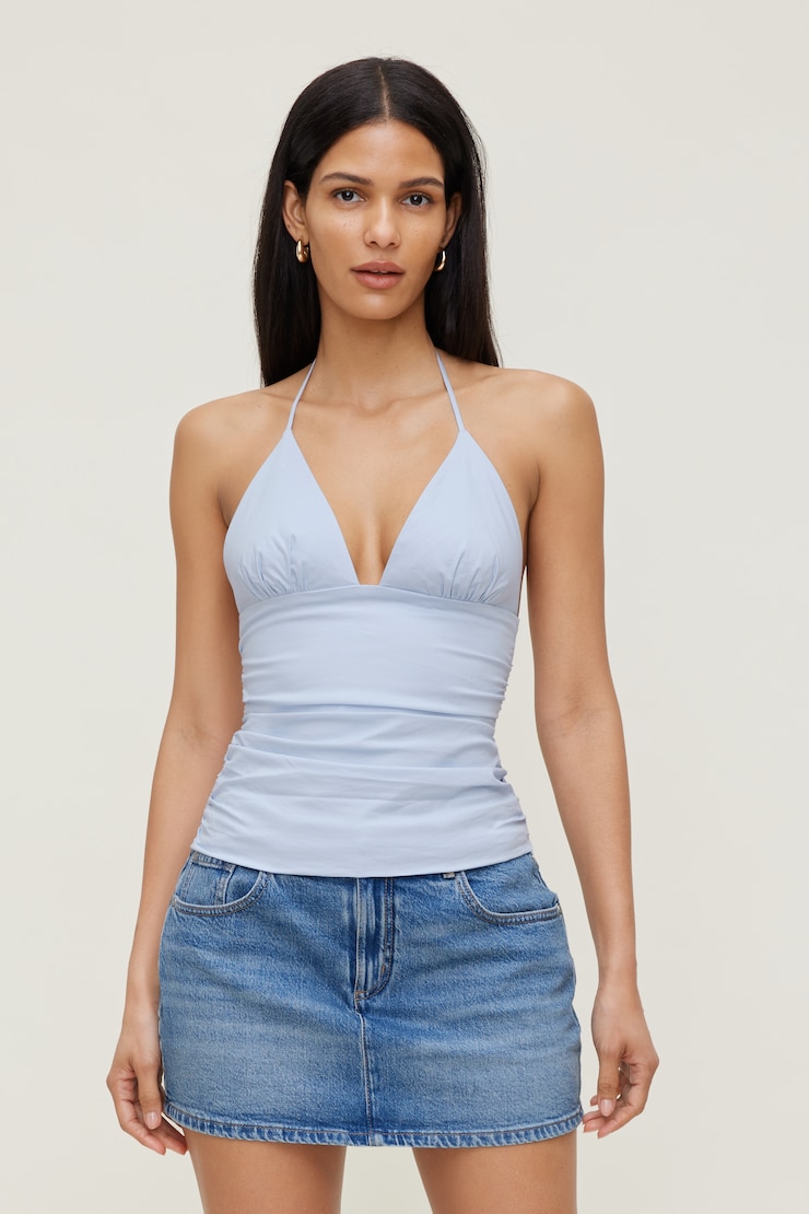 Poplin Halter Top - Blue - Women Clothing