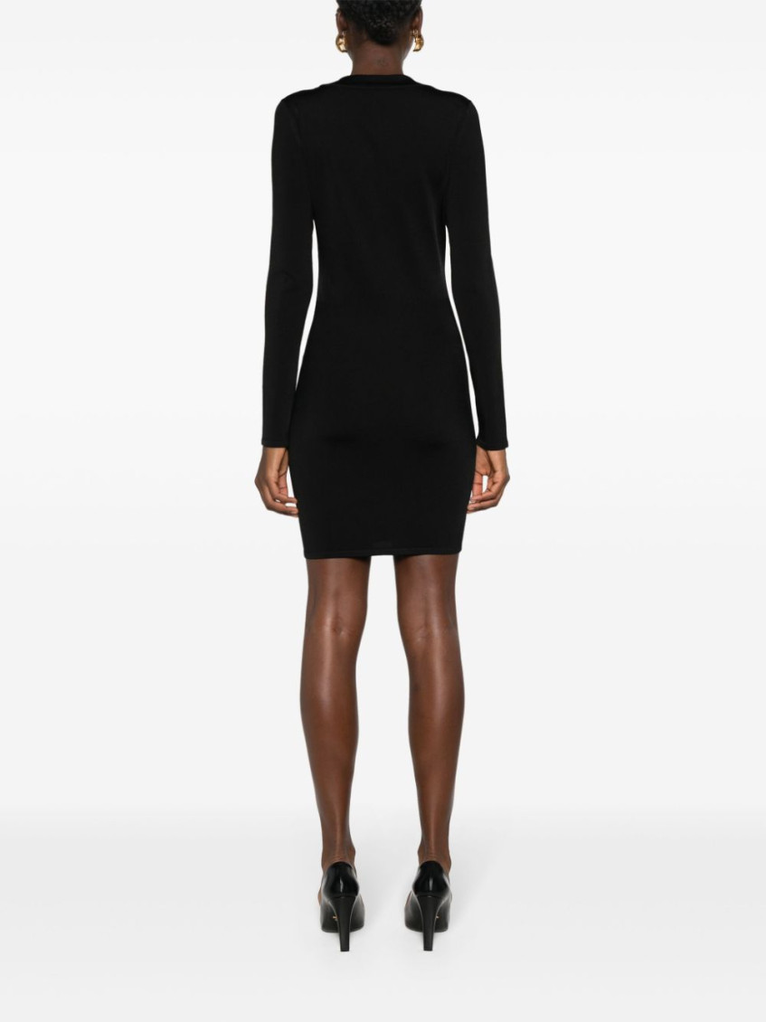 Plunging Round Neck Long-sleeved Dress