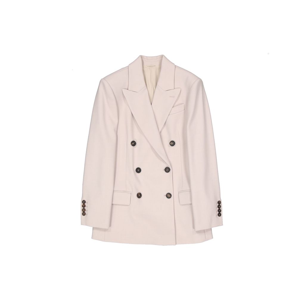 Double-Breasted Virgin Wool Blazer — Beige