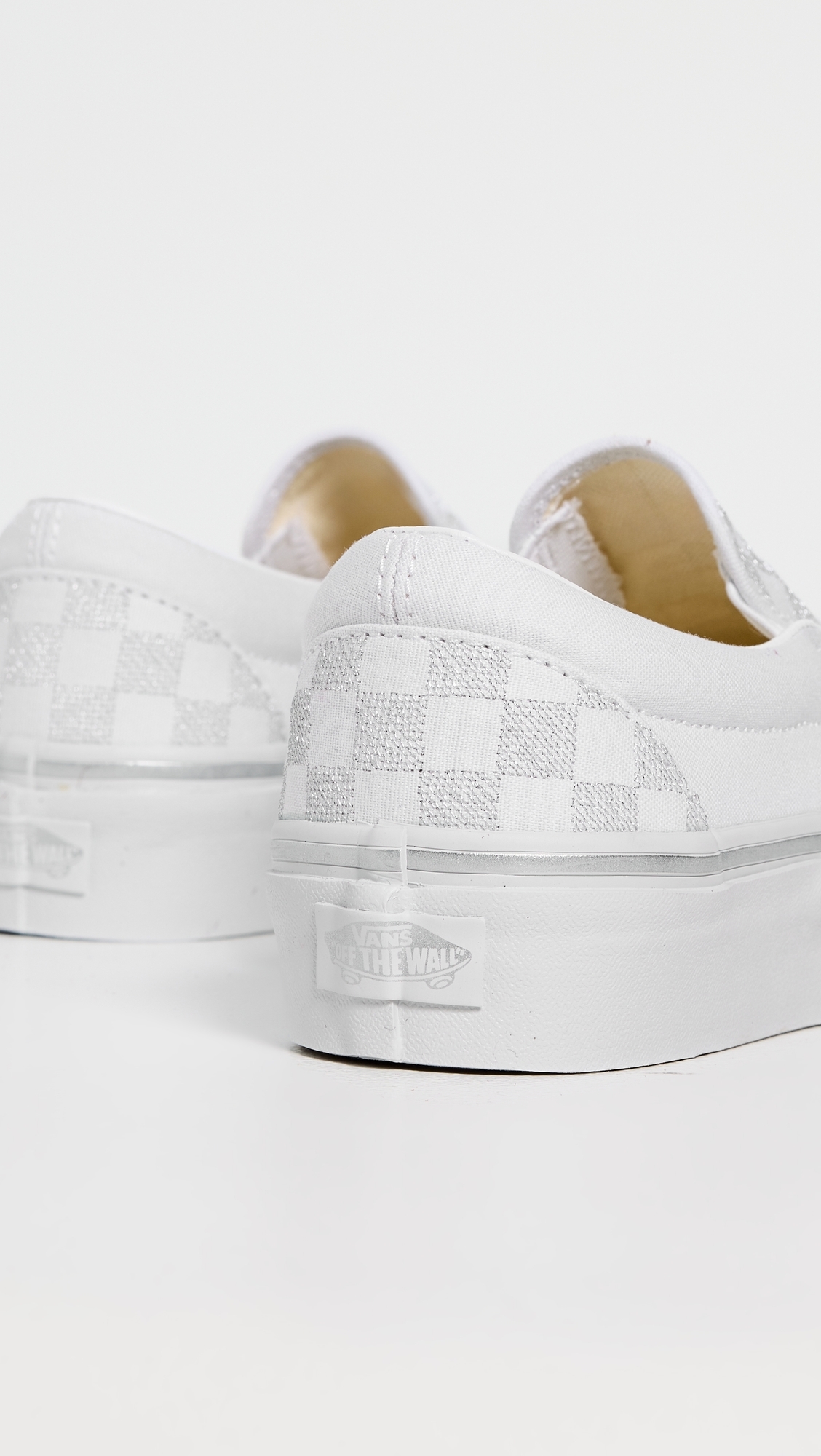 Classic Slip On Platform Sneakers Metallic Checkerboard Silver W
