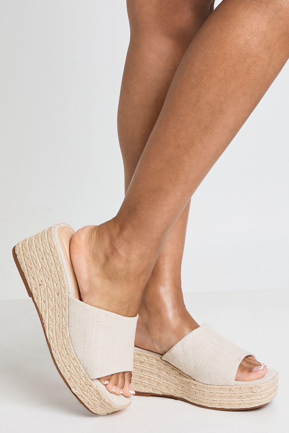 Boohoo Womens Linen Square Toe Espadrille Wedges - Natura