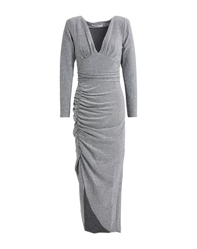 Woman Midi dress Silver Size 4 Polyester, Viscose, Polyamide, Metallic Polyester, Elastane