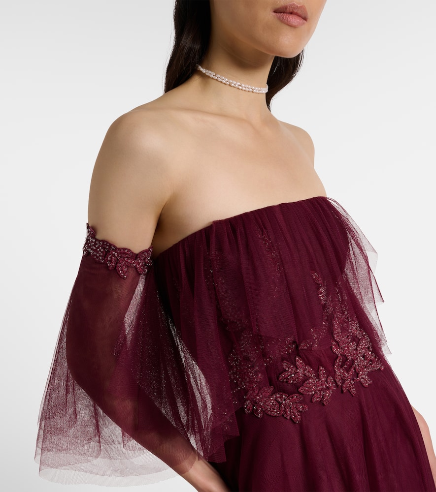 Embellished off-shoulder tulle gown
