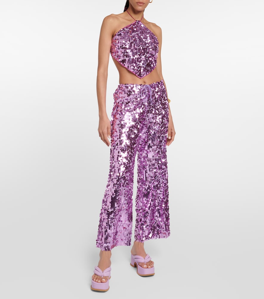 Sequined high-rise wide-leg pants