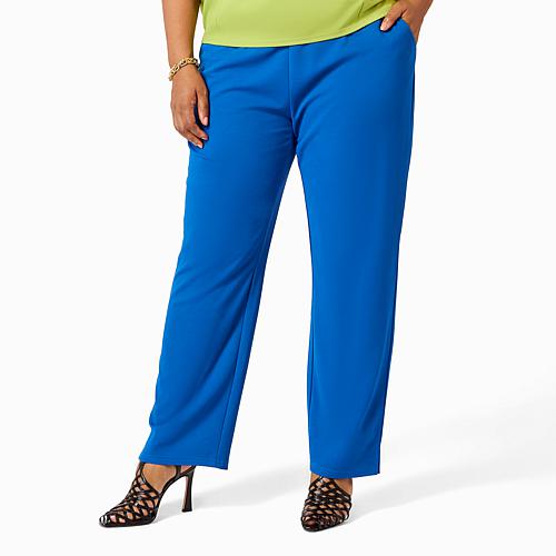 Vivica Fox Luxe Crepe Knit Straight Leg Trouser Pant - Blue