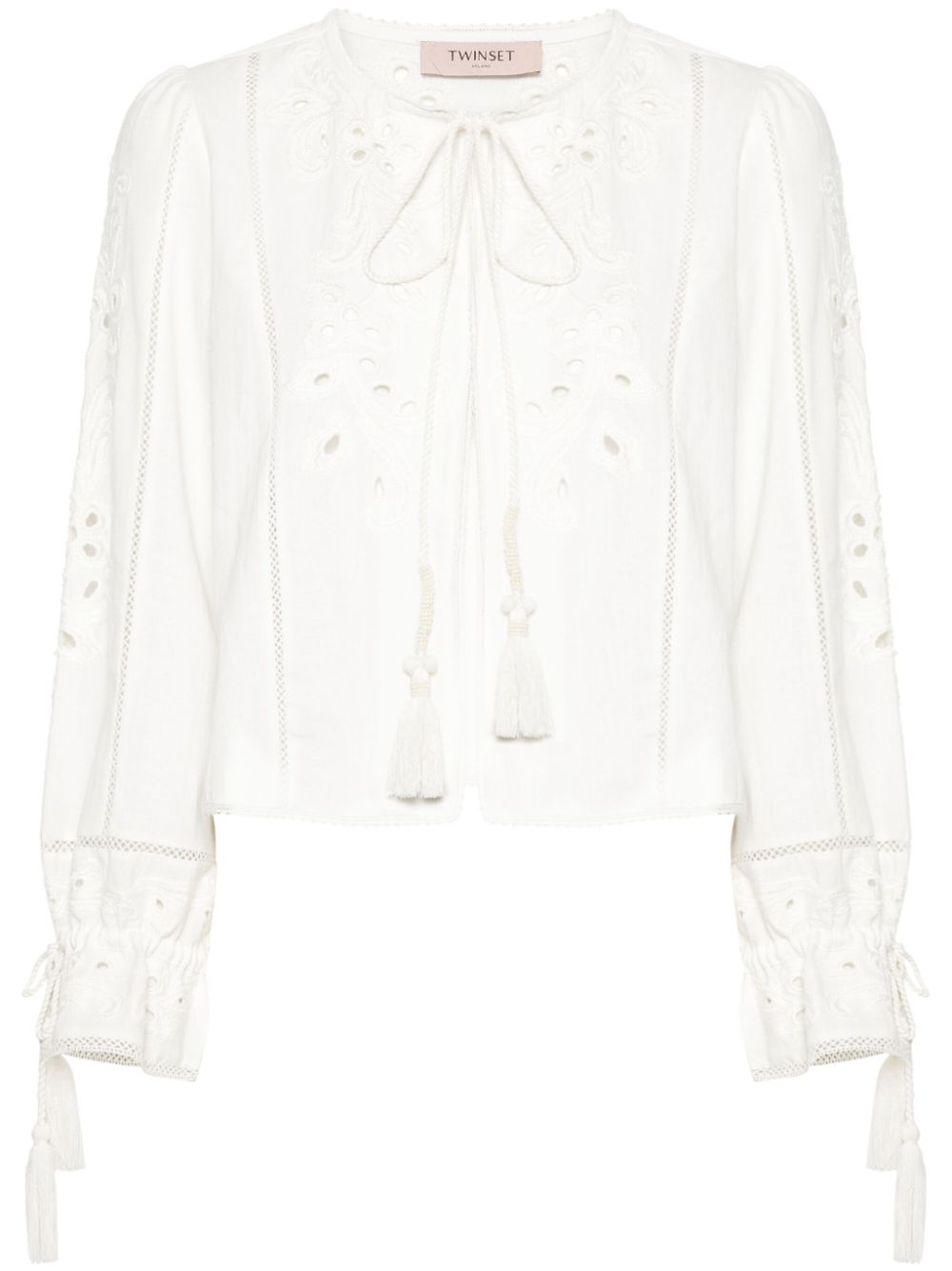 Embroidered hook-eye blouse - Neutrals