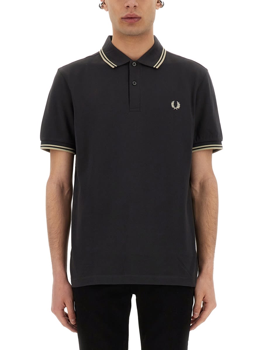 Cotton Pique Polo Shirt With Double Stripe