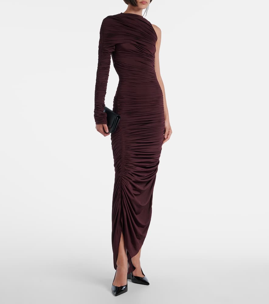 Ruched one-shoulder midi dress