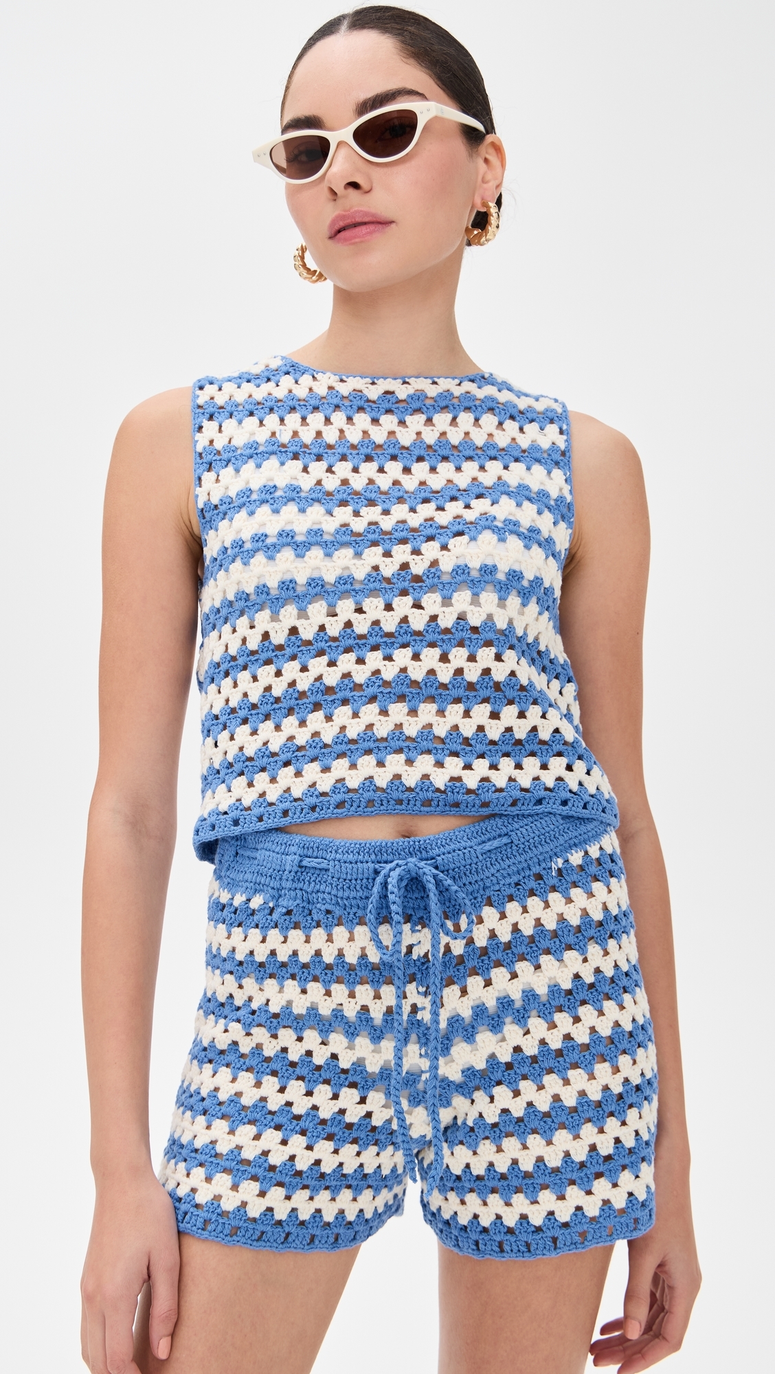 MINKPINK Cally Crochet Crop Top Blue/White