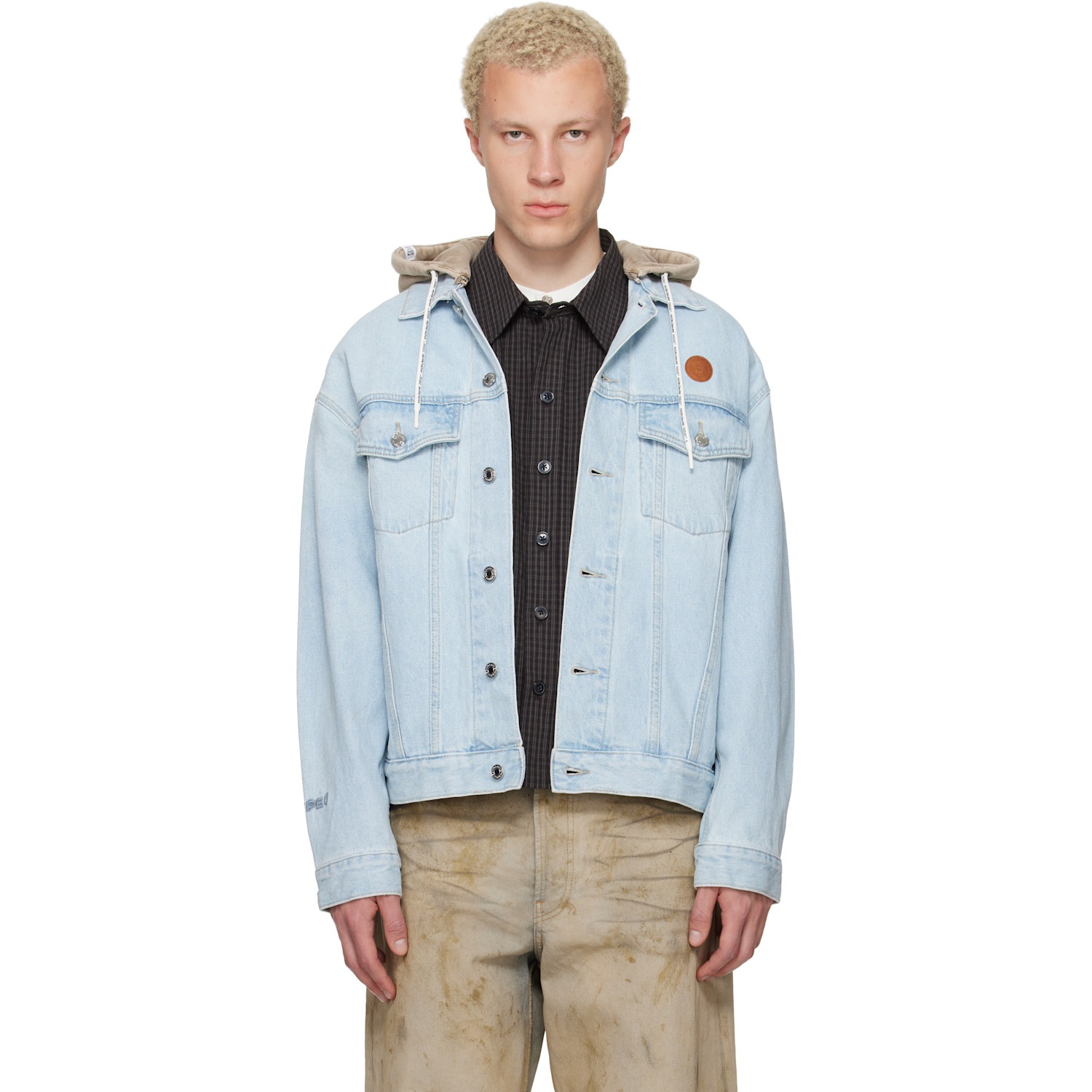 Blue 'AAPENOW' Moonface Hooded Denim Jacket