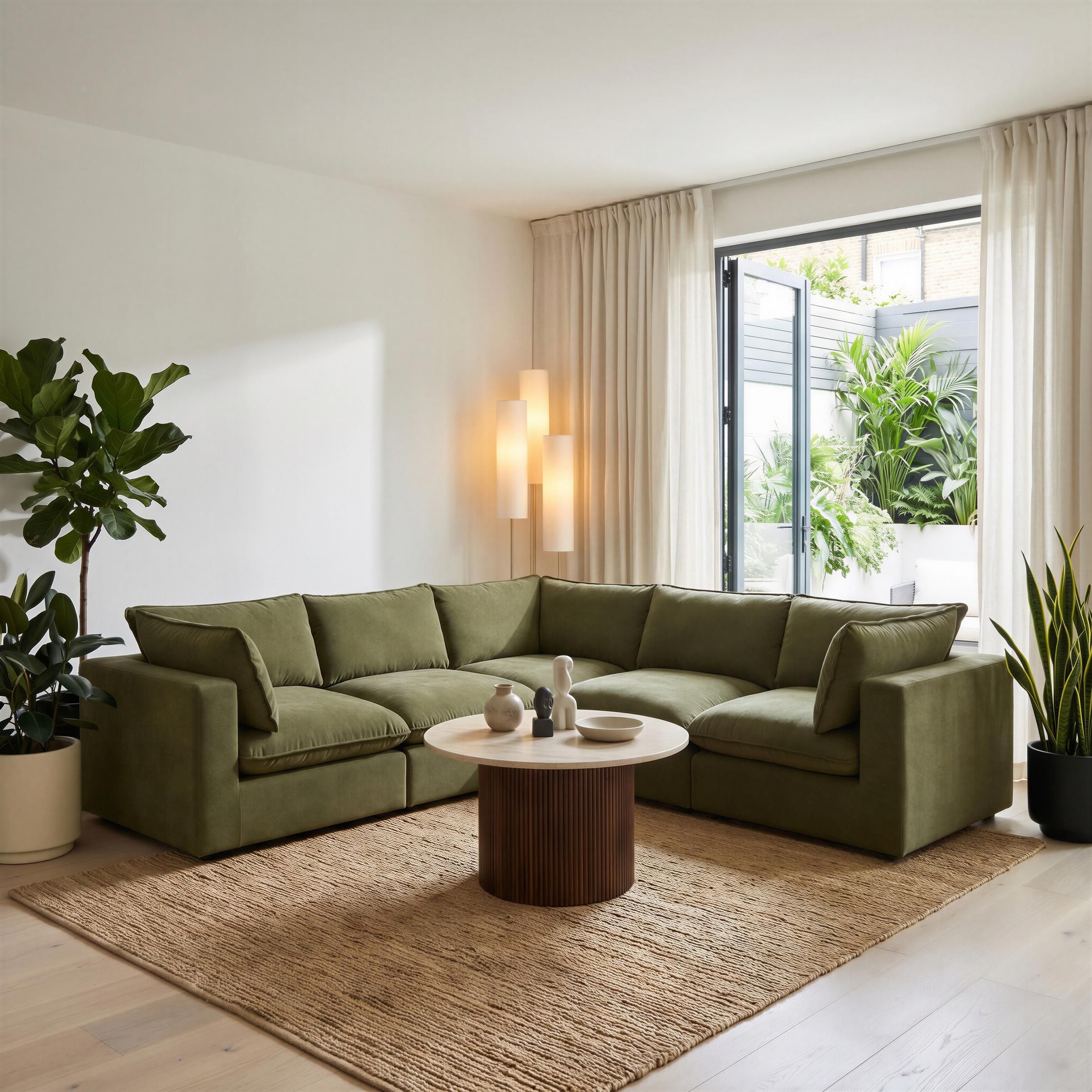 Furnitureboxuk Echo Linen-Look Fabric 4 Seater Modular Corner Sofa In Green