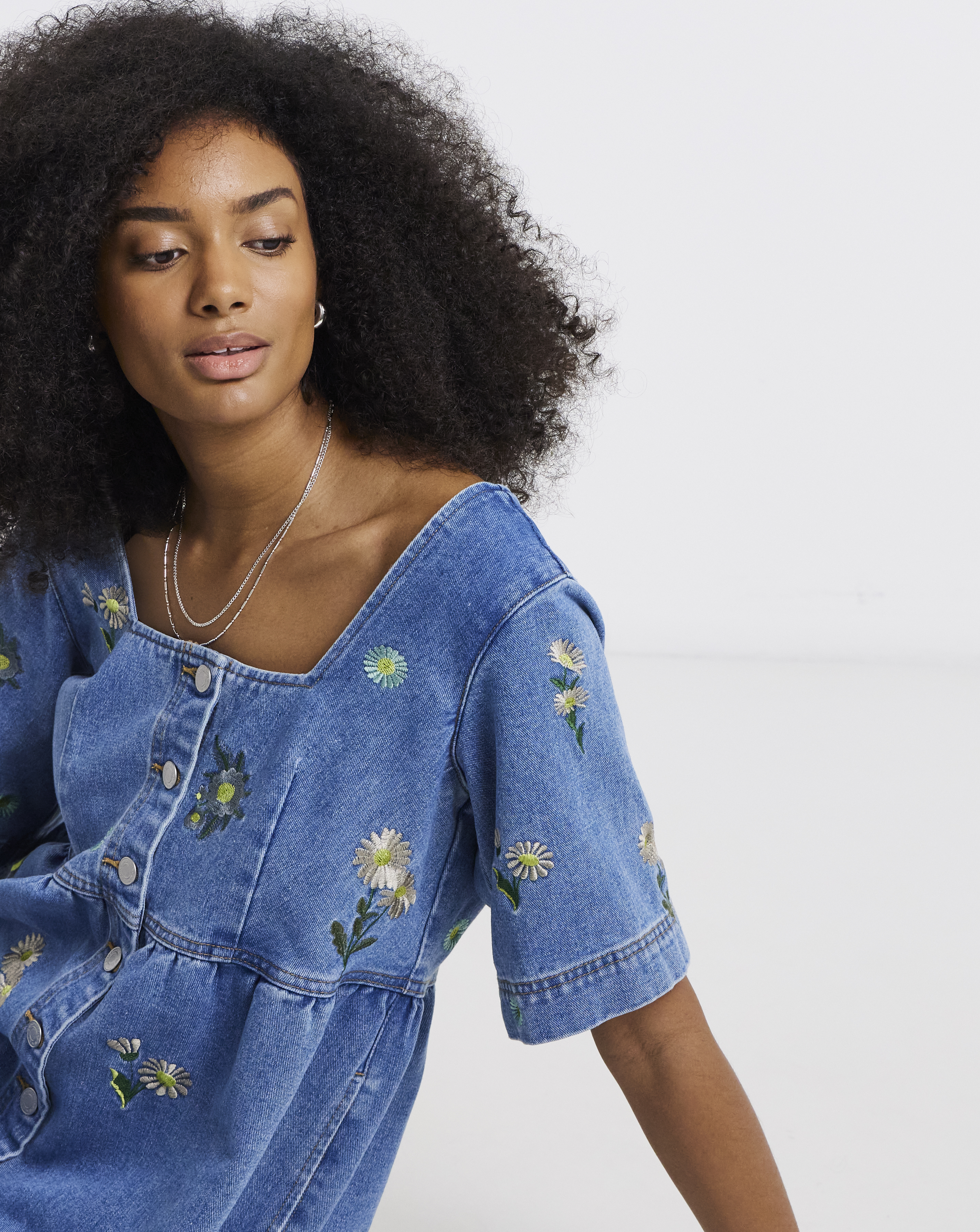 Daisy Embroidered Denim Dre