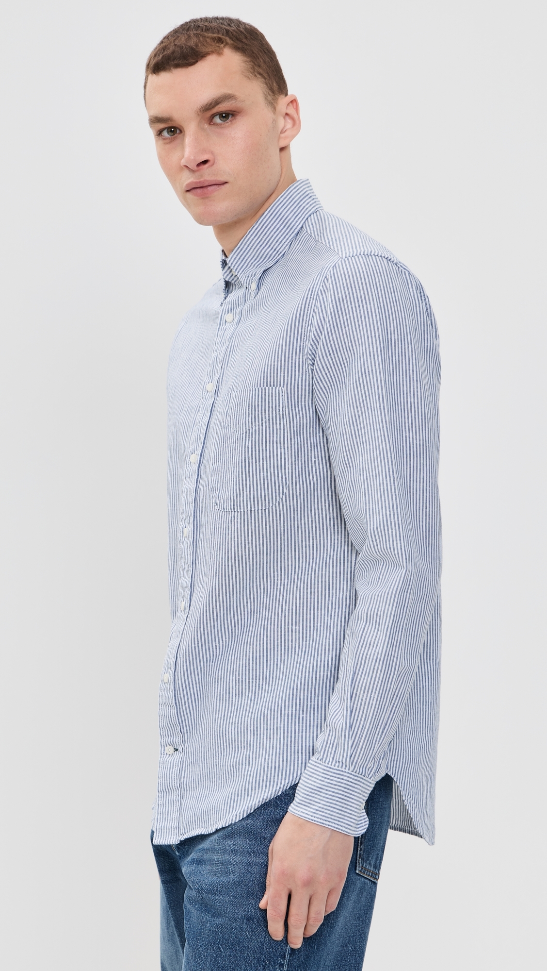 Gitman Vintage Striped Linen Shirt Blue Stripe