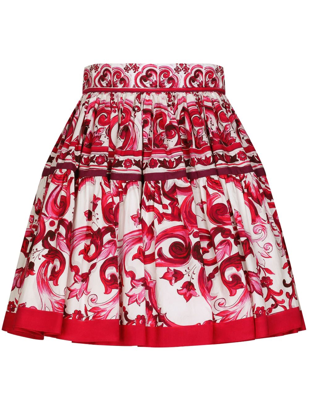 Majolica-print pleated skirt - Red