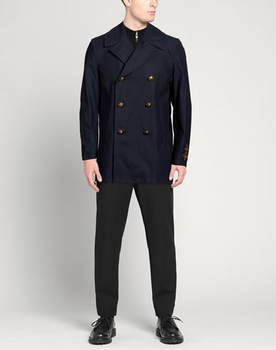 Man Overcoat & Trench Coat Navy Size 40 Linen, Cotton