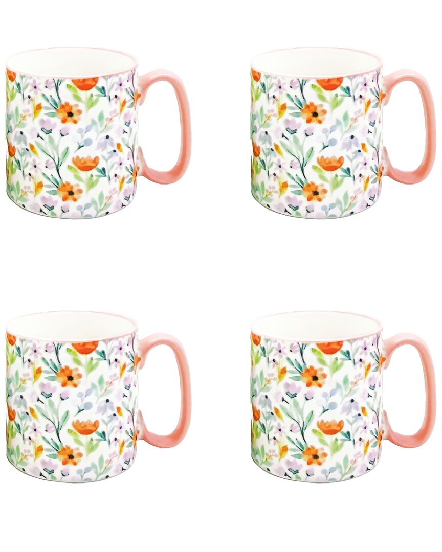 Set Of 4 Bella Water Color #2 Floral Mugs