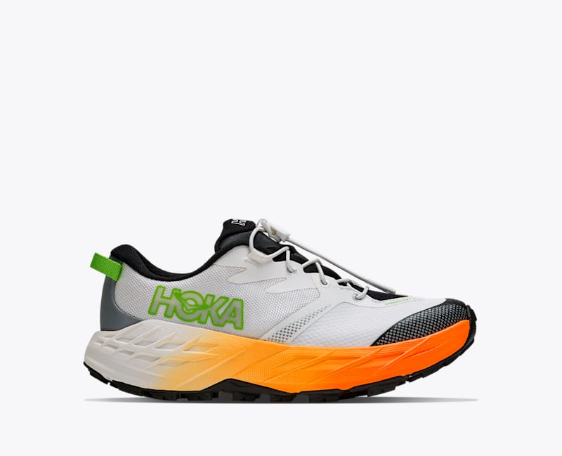 HOKA Speedgoat 7 Shoes in Frost/Neon Tangerine