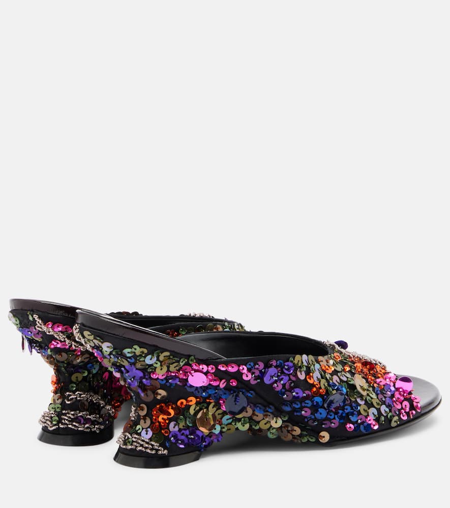 75 sequined leather wedge mules