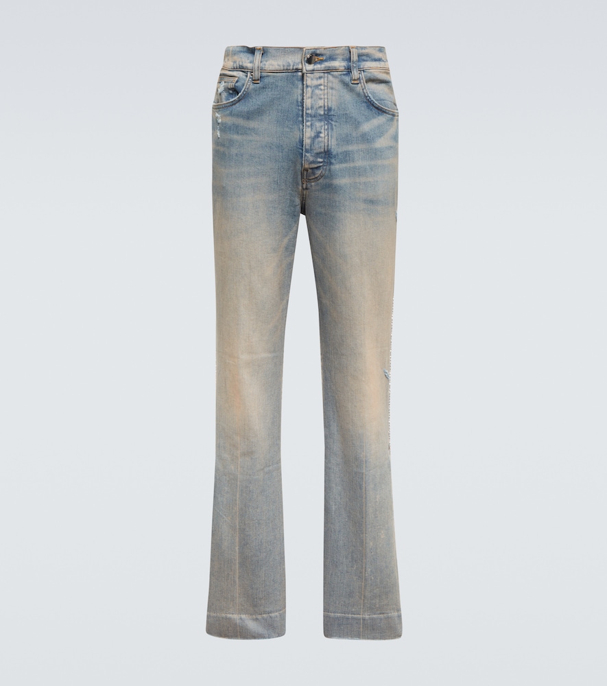 Distressed embellished denim jeans