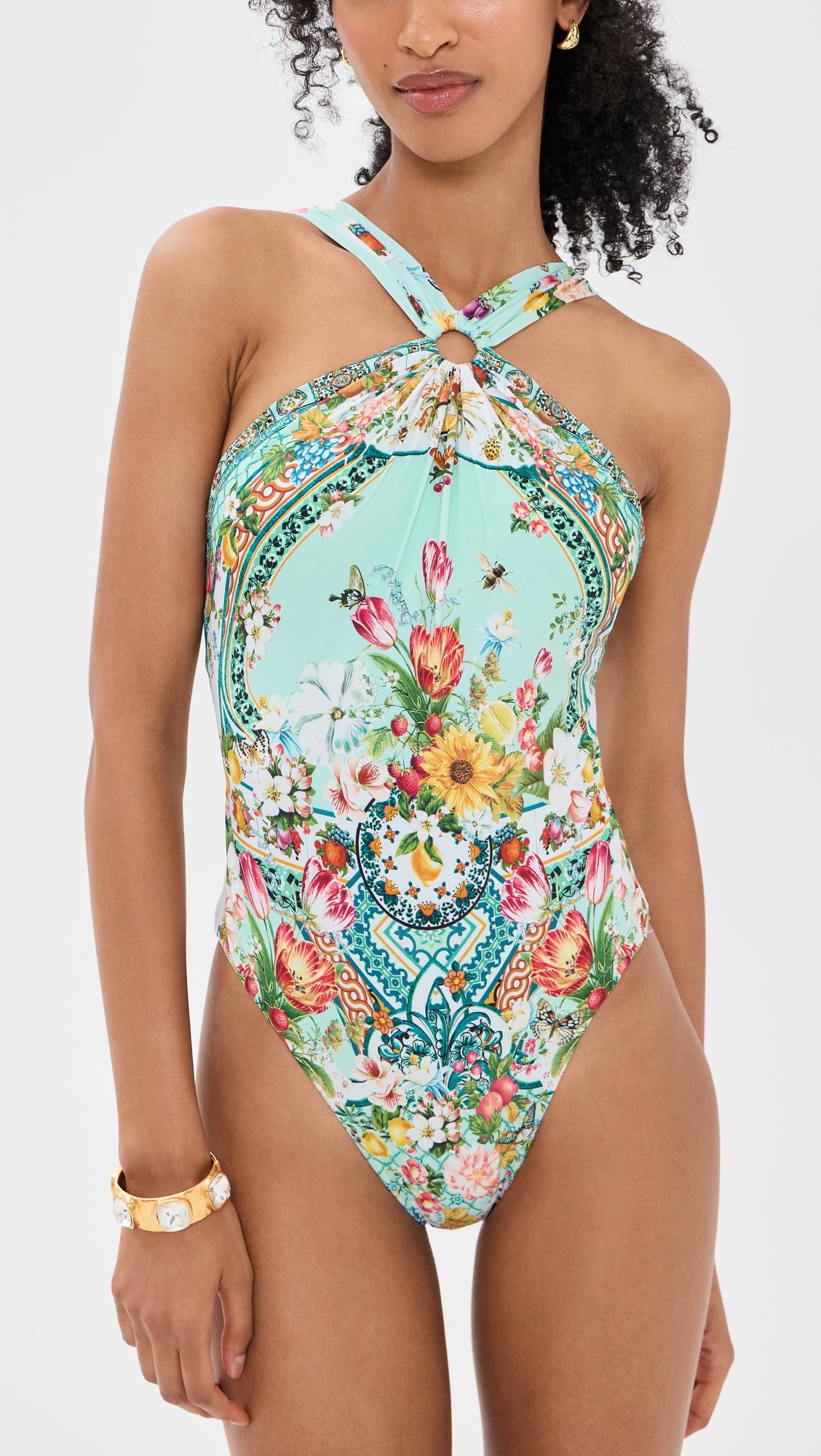 Diamond Neck Thick Strap One Piece Swimsuit with Rings Magic Of The Mercado
