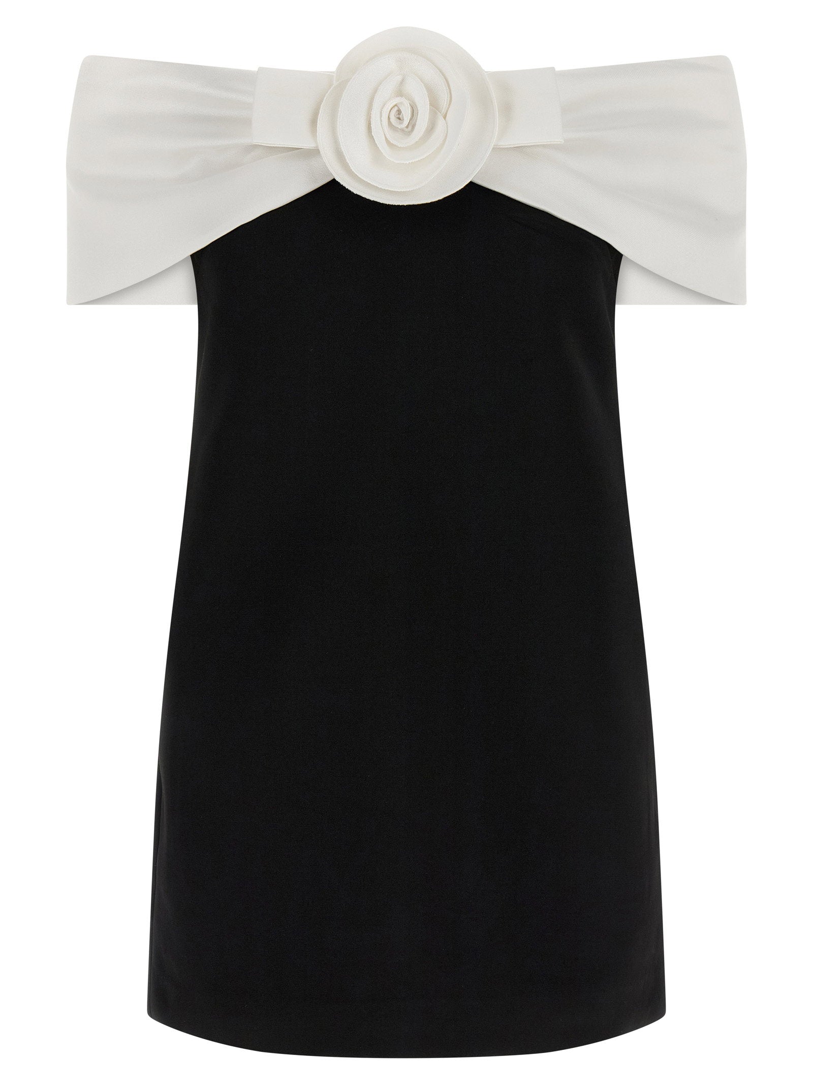 Sculptural Flower-Appliqué Off-Shoulder Dress — Black