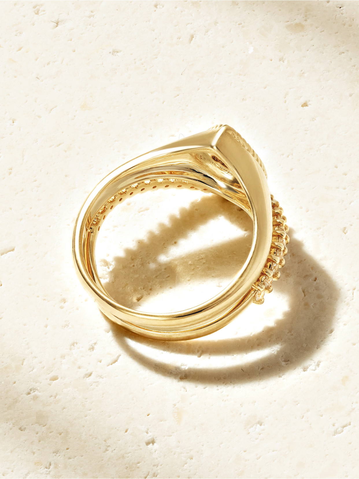 Baby Chevaliere Poire 9-karat Gold, Tiger's Eye And Diamond Ring - 3