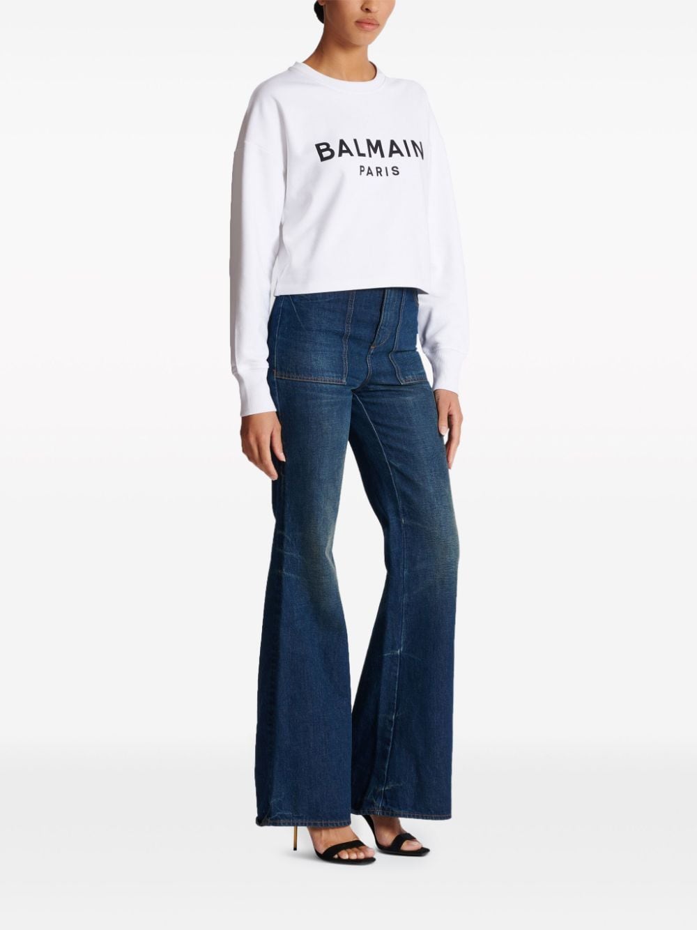 Cropped Sweatshirt With Flocked Logo