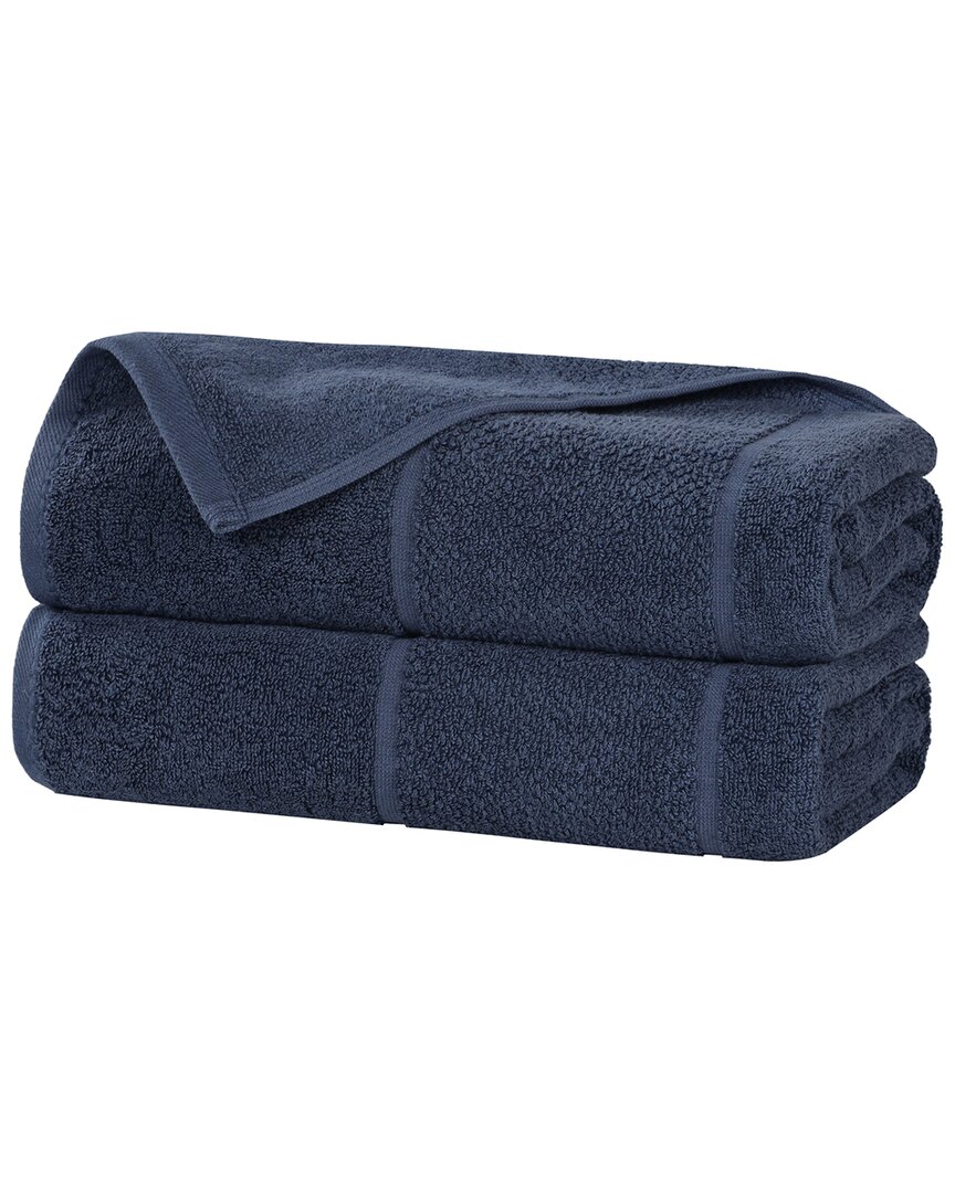 Set of 2 Mile Smart Twist Cotton Medium Weight Solid Broad Border  Bath Sheets