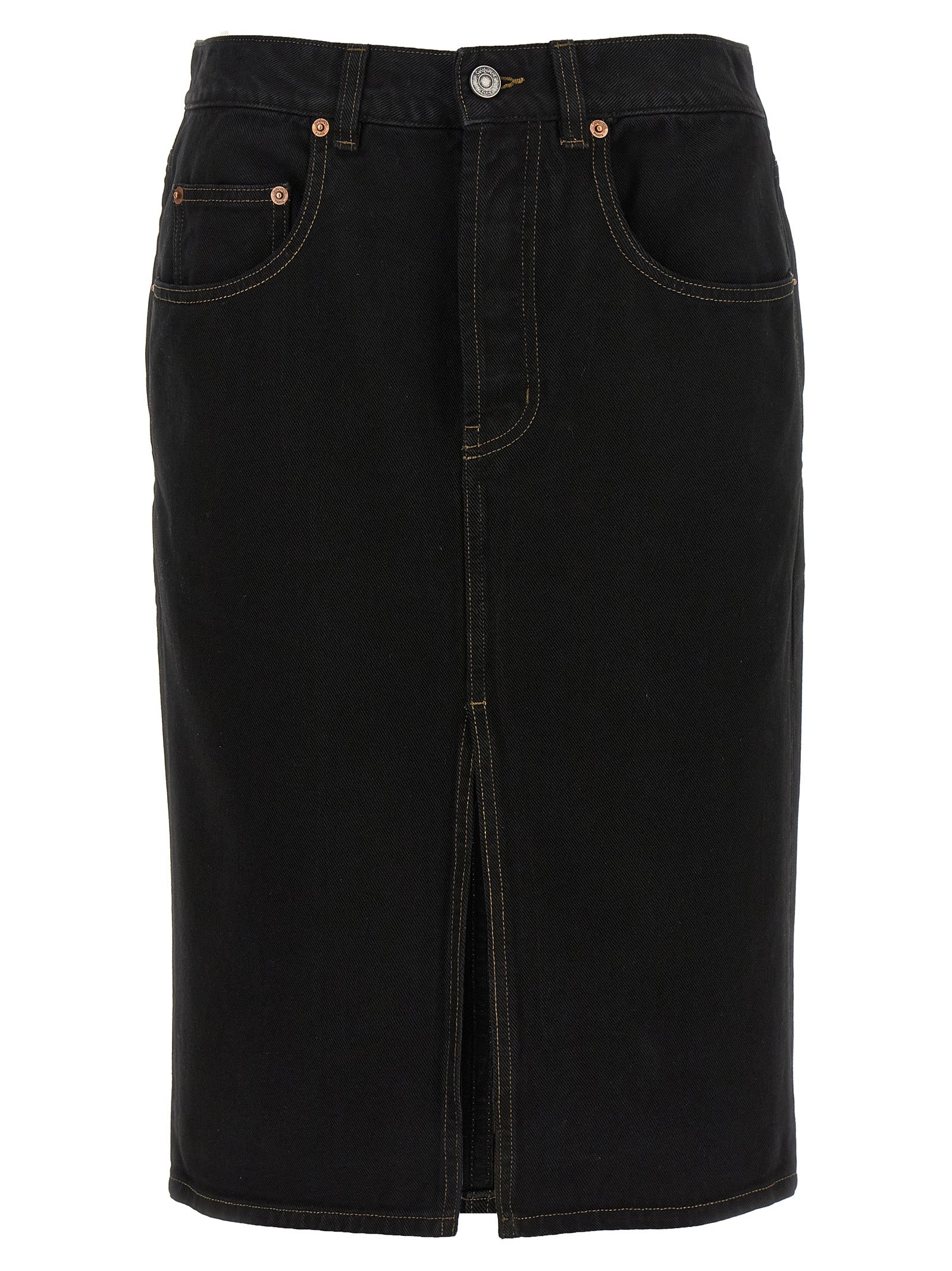 Cotton Denim Midi Skirt — Black