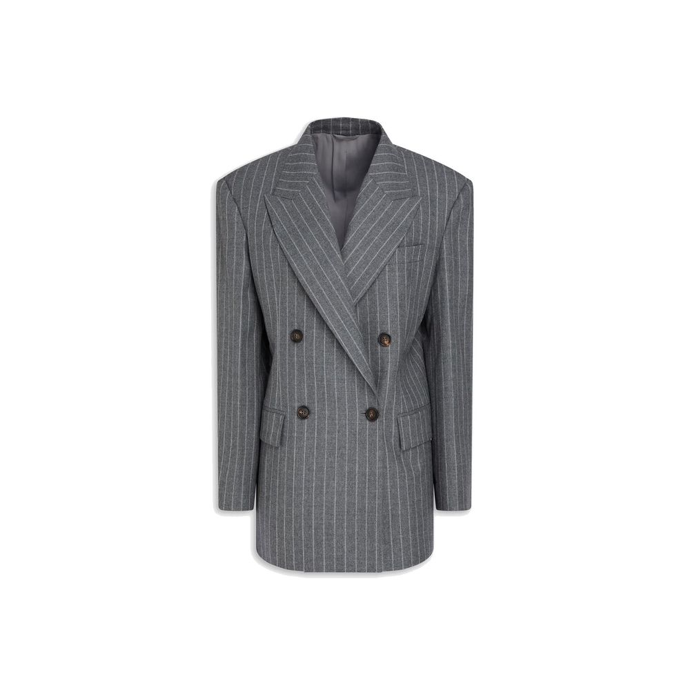 Virgin Wool Pinstriped Blazer — Gray