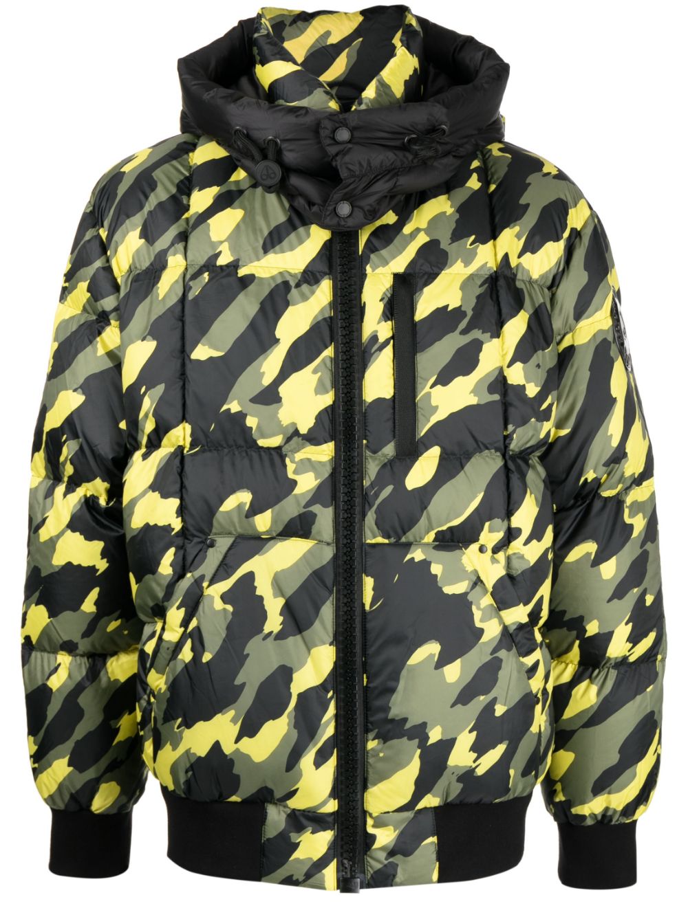 Camouflage-print hooded bomber jacket - Yellow
