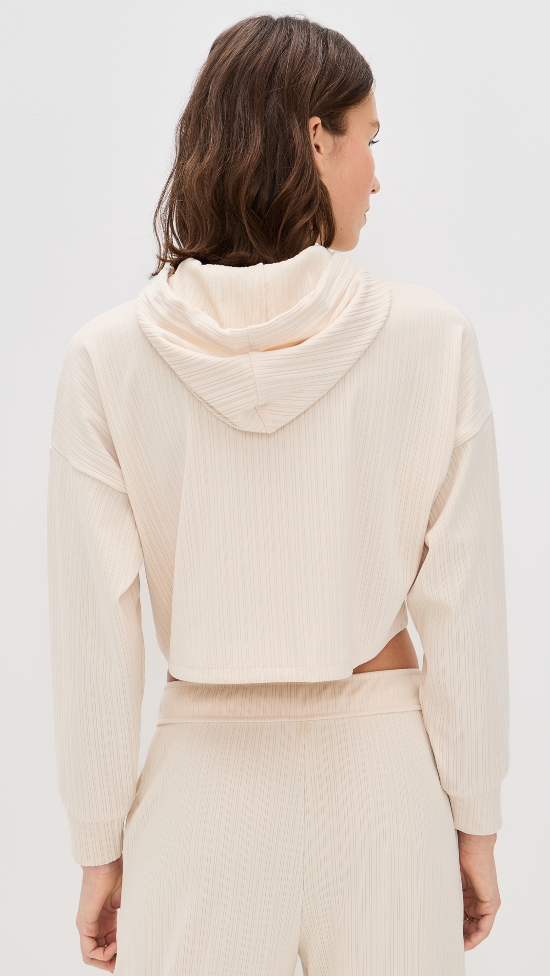 Breathe Easy Ribbed Cropped Hoodie Ivory