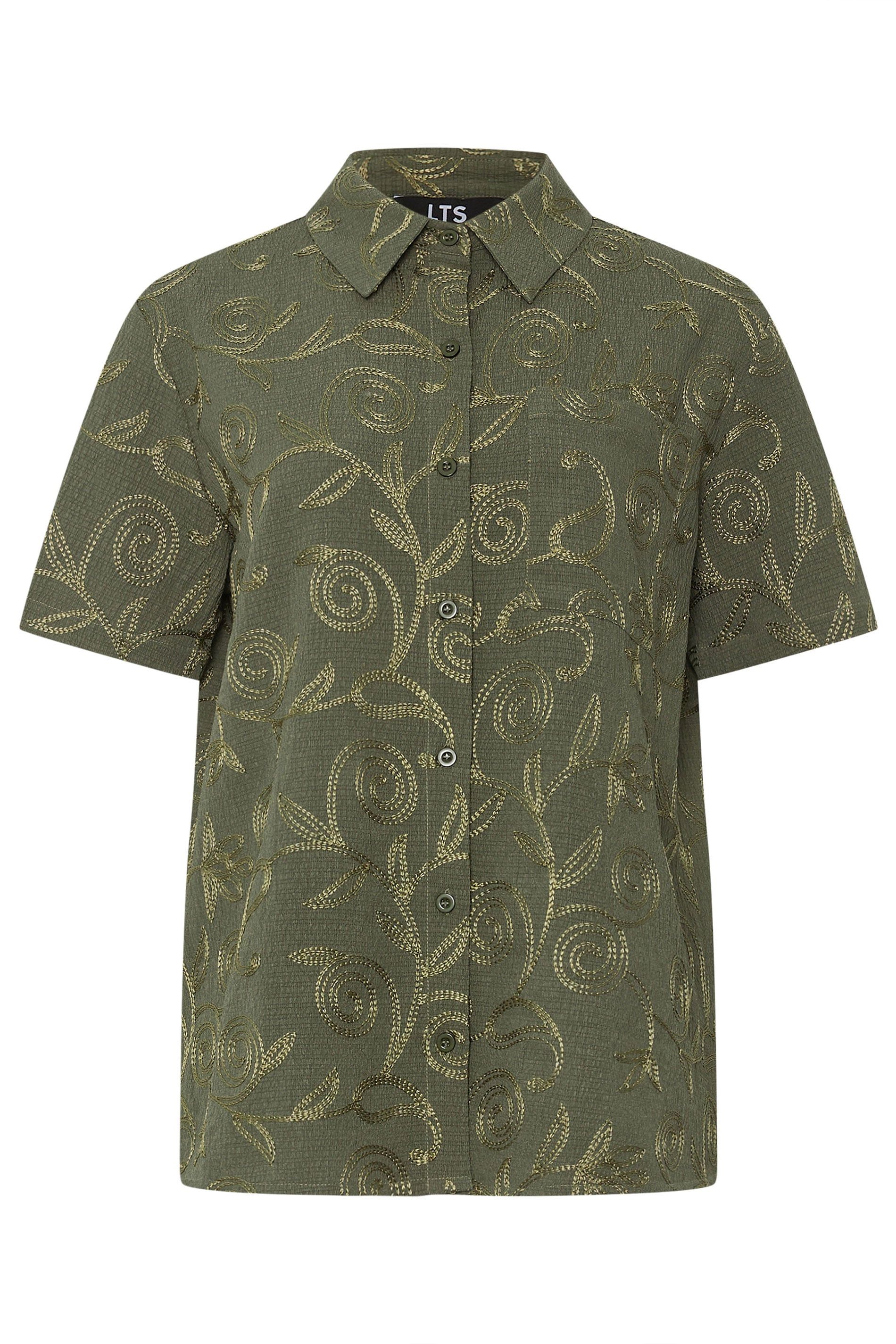 Long Tall Sally Women's Tall Floral Embroidered Shirt in Olive
