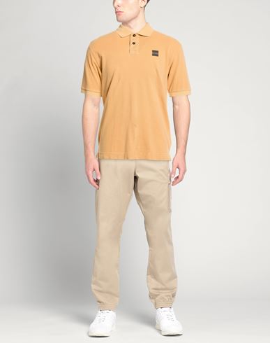 Man Polo shirt Orange Size L Cotton, Elastane