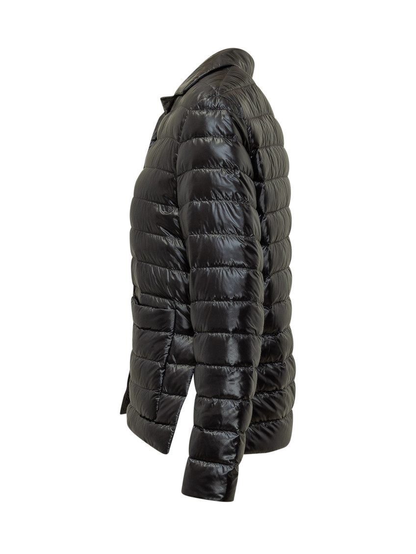 Black Quilted Shirt Collar Jacket