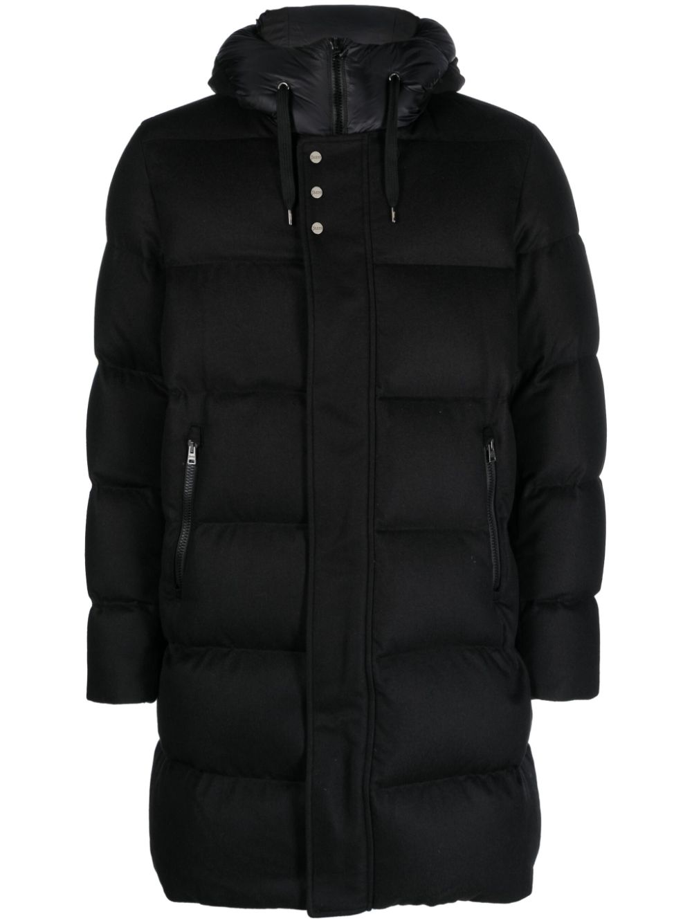 Hooded padded mid-length coat - Black