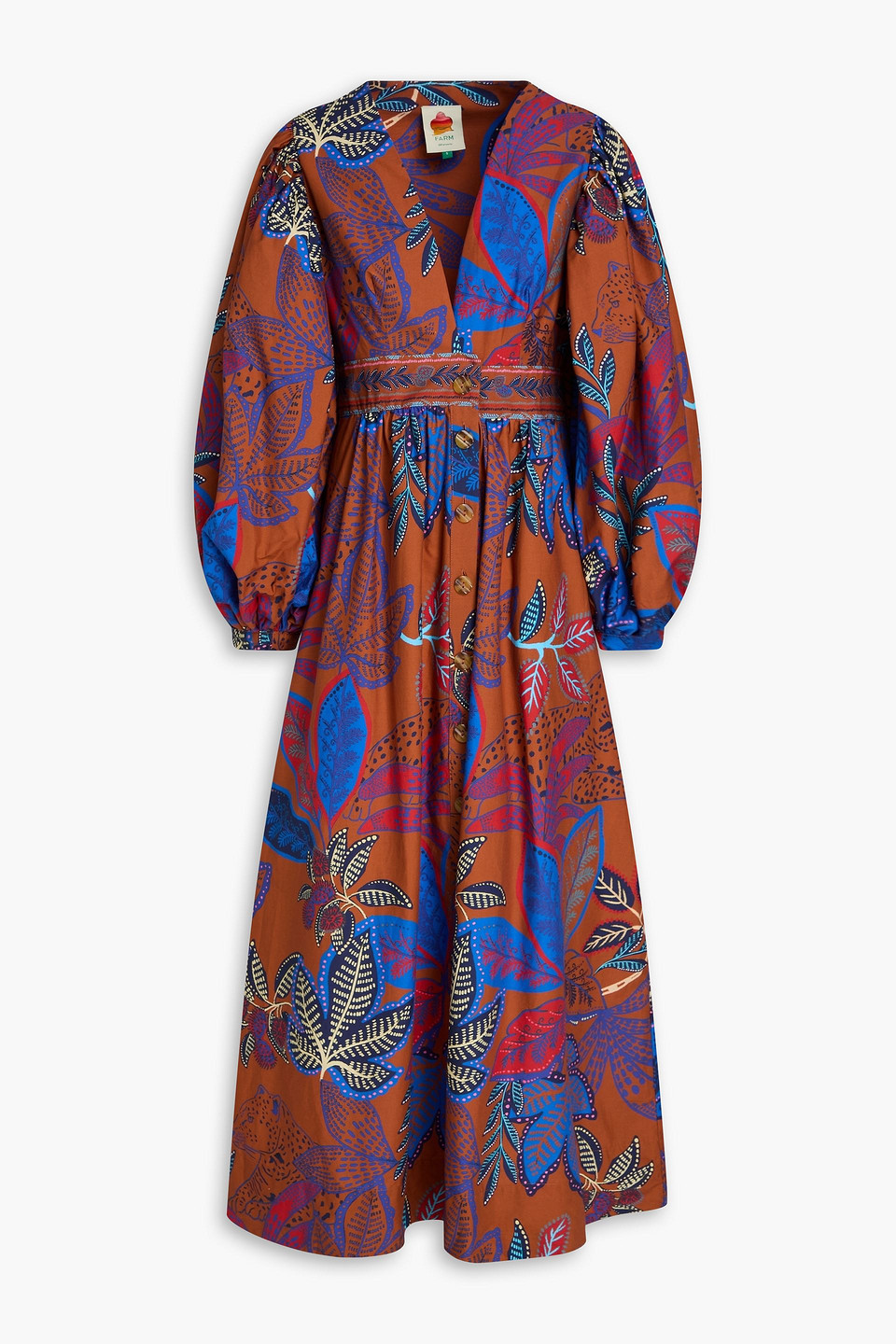 Printed cotton-poplin midi dress - Brown - XS